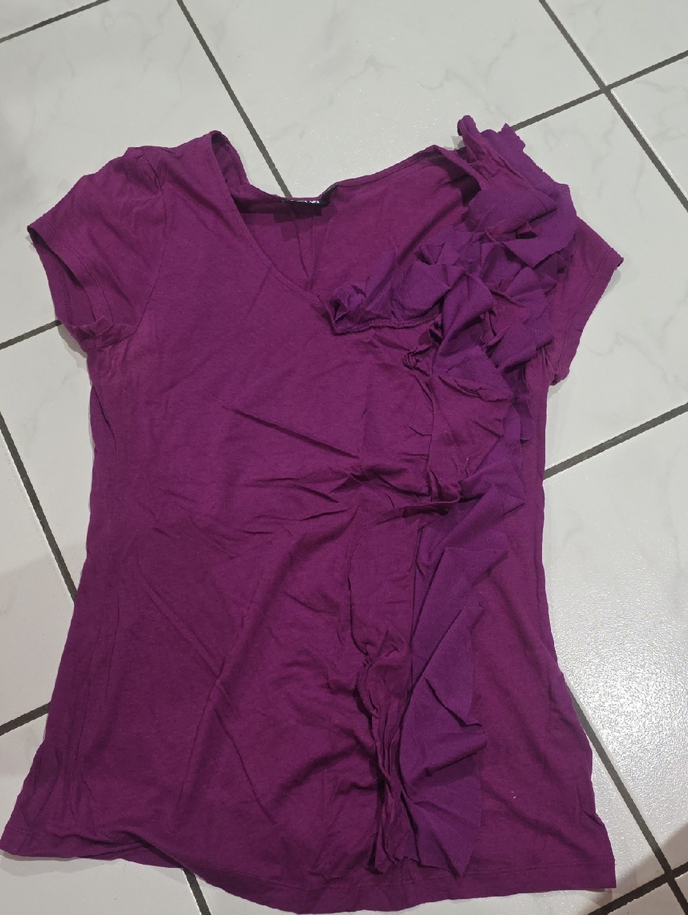 Apt. 9 Magenta Ruffle V-Neck Short Sleeve Top